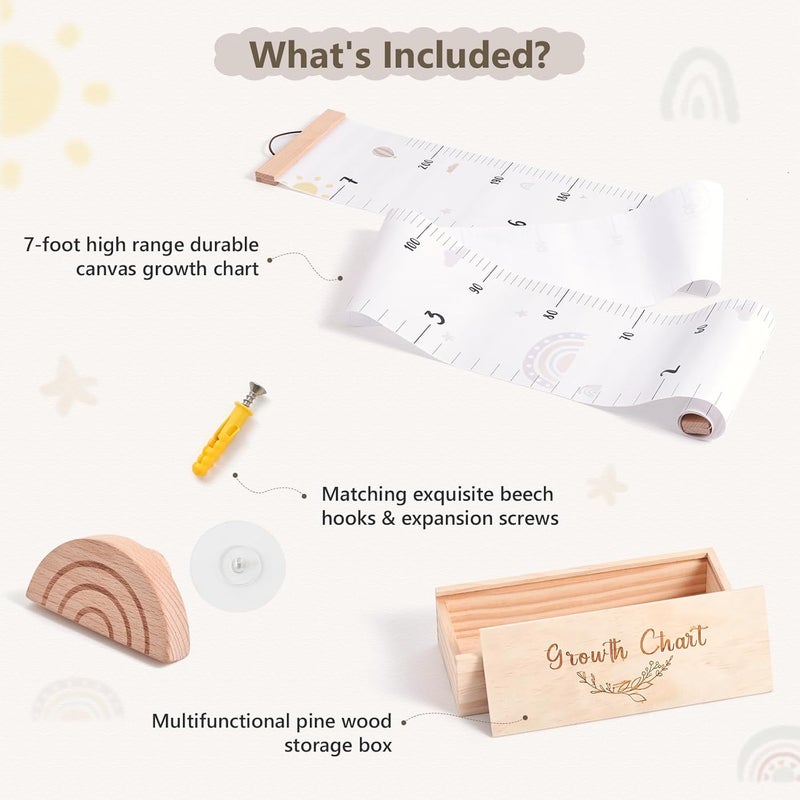 let's make Growth Chart for Wall 7 Ft Height Chart with Keepsake Box & Hook Waterproof Canvas Measure Wall Ruler Removable Neutral Nursery Wall Decor for Baby Kids Toddlers - Image 4